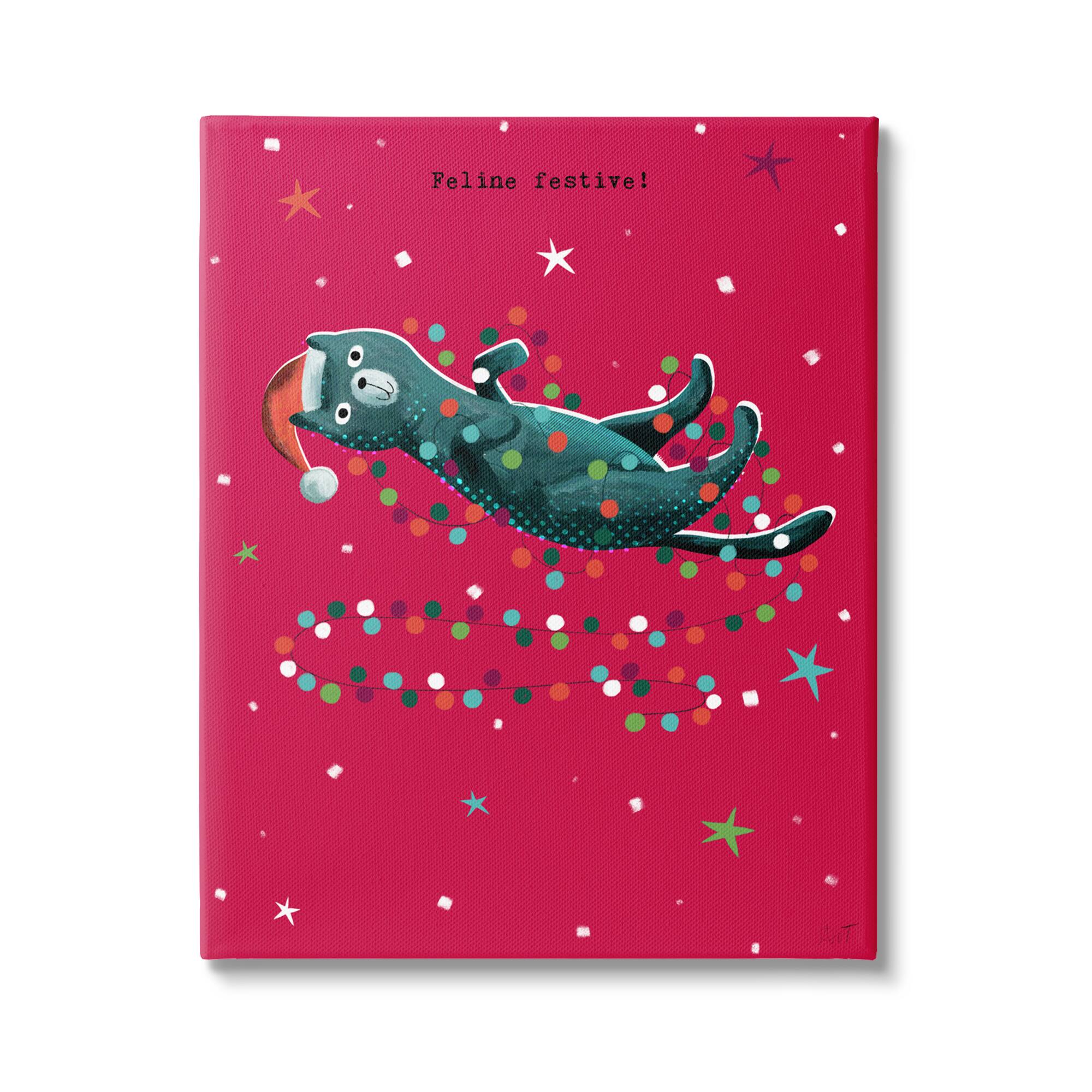 Stupell Industries Feline Festive Christmas Cat Canvas Wall Art